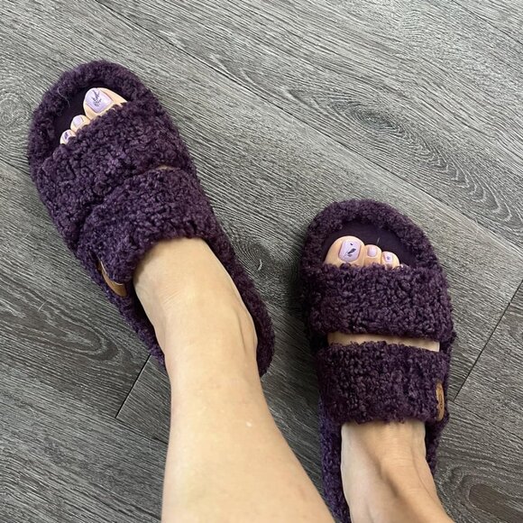Women's Plum-Violet Fuzzy Open-toe Slippers Soft Comfy Foam Indoor House Shoes - Picture 3 of 11
